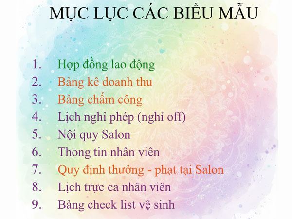 Biểu mẫu quản lý salon